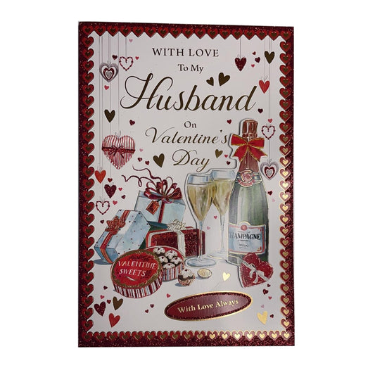 With Love To My Husband Gifts And Champagne Design Valentine's Day Card