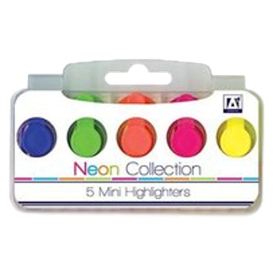 Pack of  5 Mini Highlighters Neon Collection