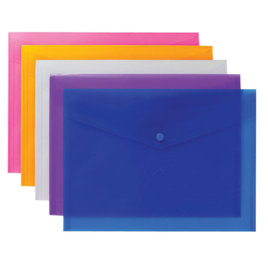 Pack of 5 A4+ Stud Documents Wallets Assorted Colours