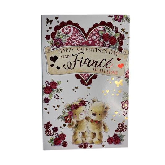 Happy Valentine's Day To My Fiancé With Love Couple Teddy Design Card