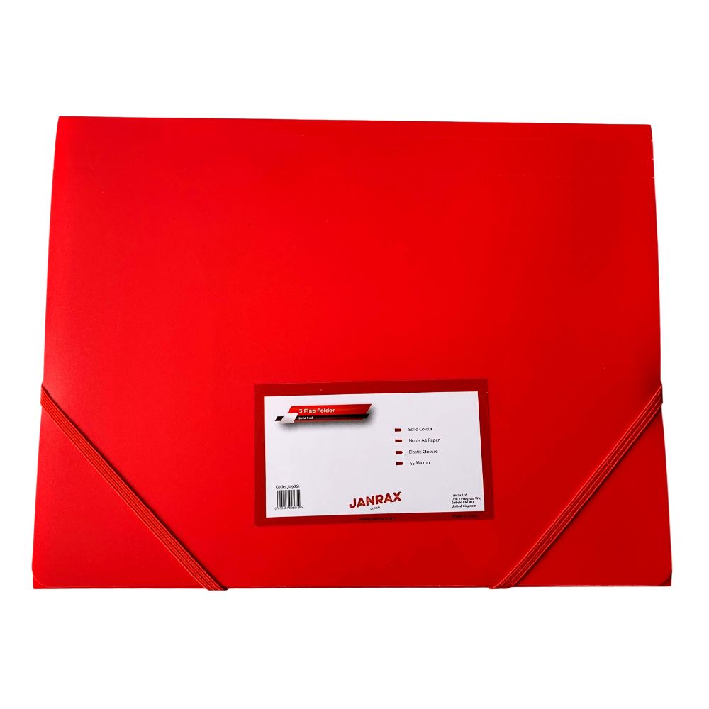 Janrax A4 Red 3 Flap Folder with Elasticated Closure