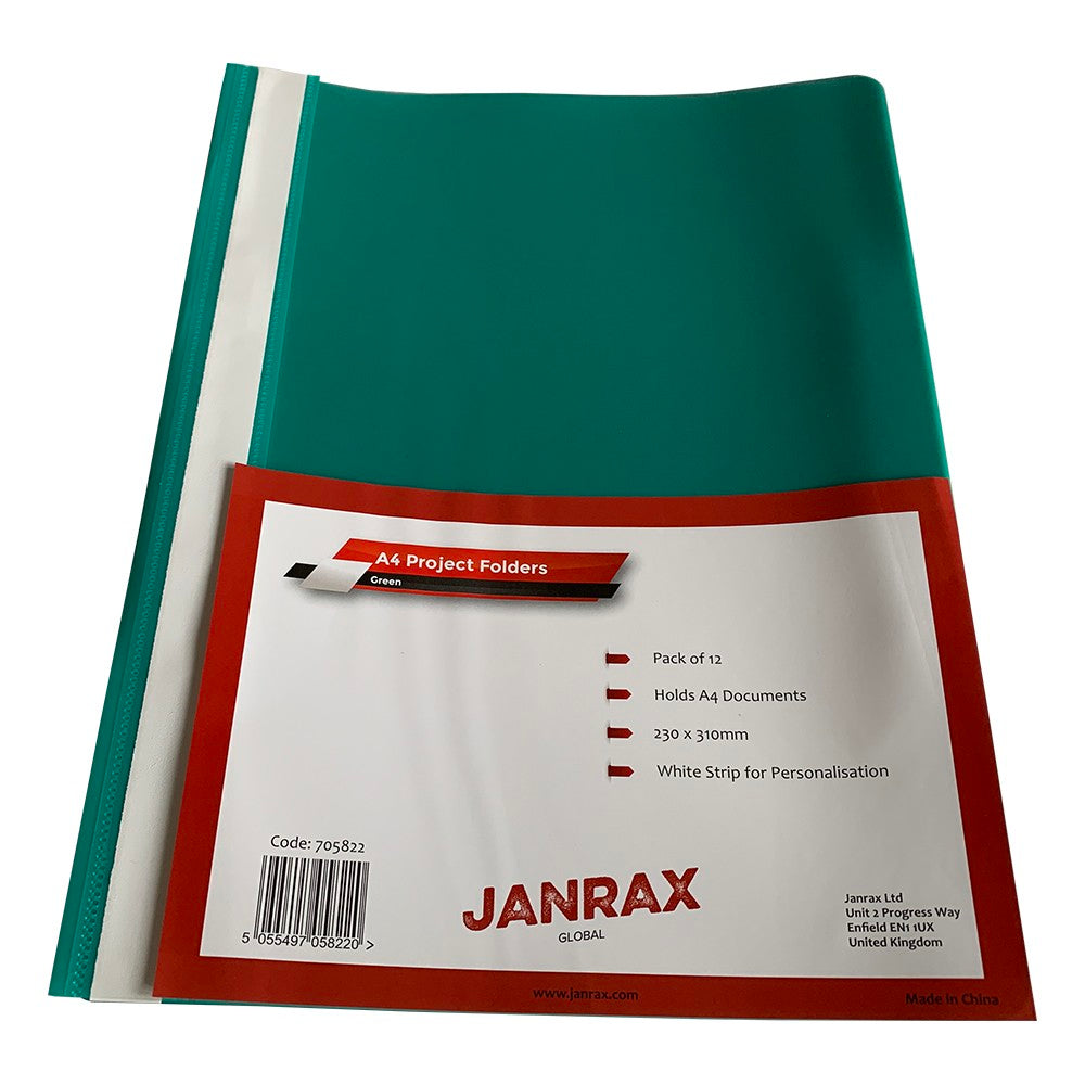 Pack of 12 Green A4 Project Folders by Janrax