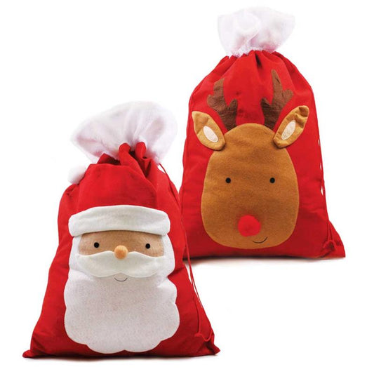 Christmas Santa or Rudolph Large Felt Pom Pom Sack