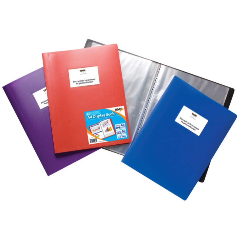 Tiger A4 10 Pocket Flexi Cover Display Book - Assorted Colours