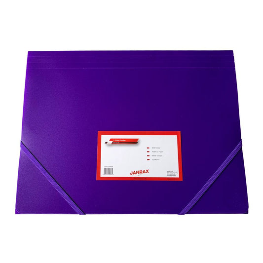 Janrax A4 Purple 3 Flap Folder with Elasticated Closure