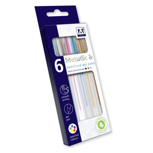 Pack of 6 Pearl/Metallic Gel Stationery Pens