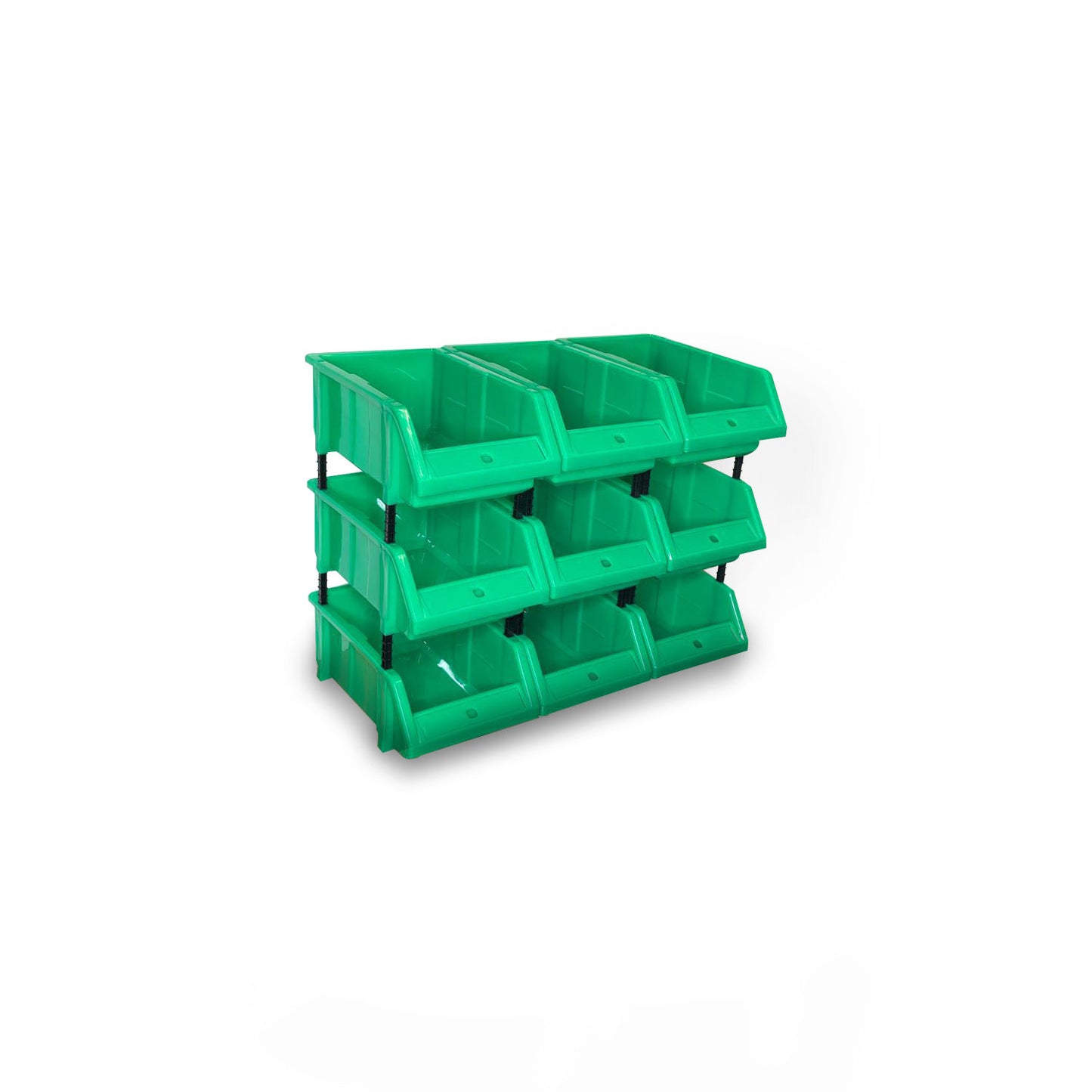 Set of 30 Stackable Green Storage Pick Bin with Riser Stands 325x210x130mm