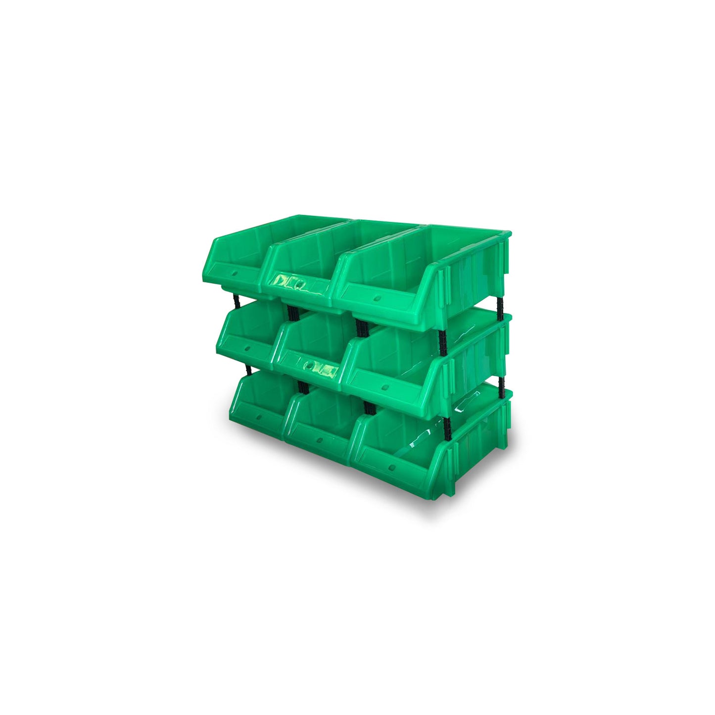 Set of 30 Stackable Green Storage Pick Bin with Riser Stands 325x210x130mm