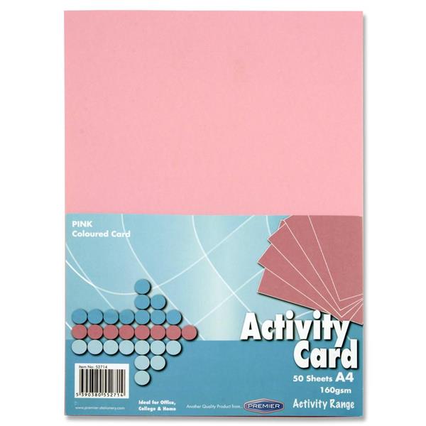 Pack of 50 Sheets A4 Pink 160gsm Card by Premier Activity