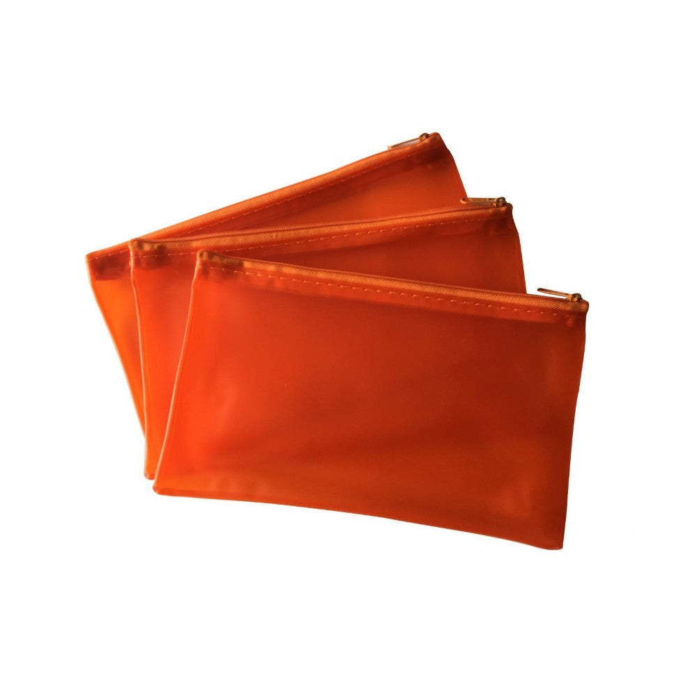 8x5" Frosted Orange Pencil Case - See Through Exam Clear Translucent