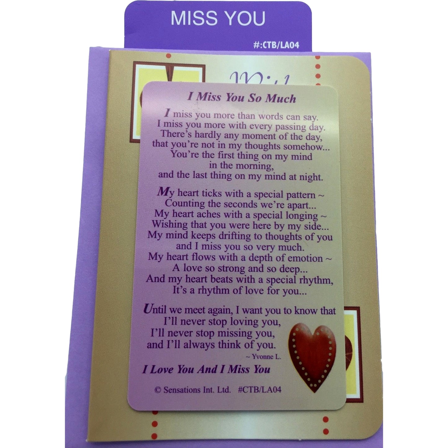 I Miss You So Much Sentimental Keepsake Wallet / Purse Card...