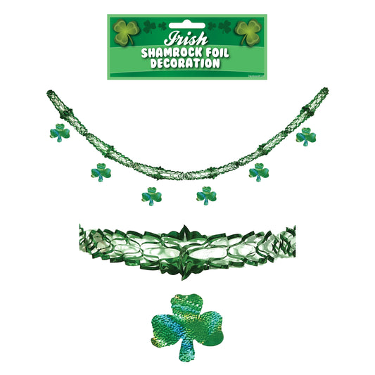 Hanging Irish Foil Holo Shamrocks Decoration