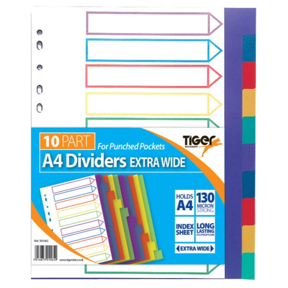 A4 10 Part Extra Wide Polypropylene Dividers