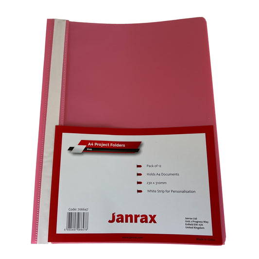 Pack of 12 Pink A4 Project Folders by Janrax