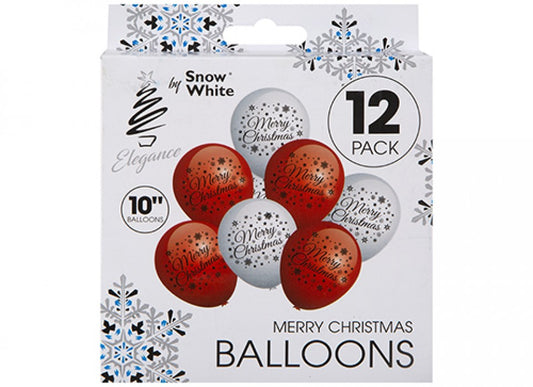 Pack of 12 10" Printed Christmas Balloons In Hanging Box