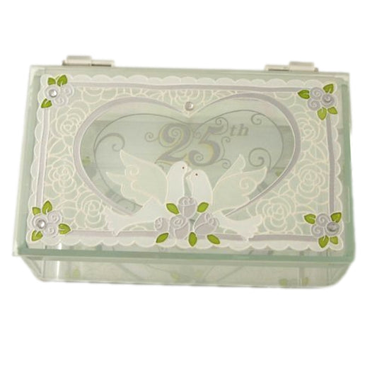 25th Silver Anniversary Glass Jewellery Box, Trinket Box