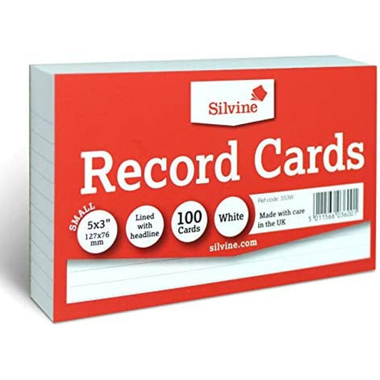 Pack of 100 White Record Cards 5x3" (127 x 76mm)