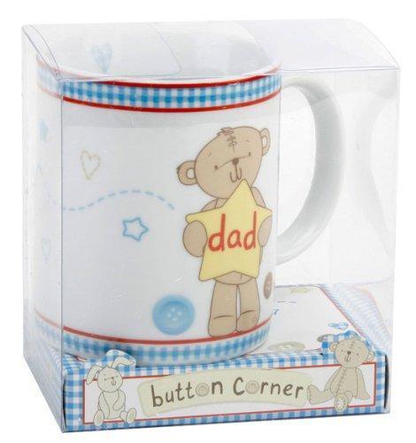 Button Corner Teddy Bear & Bunny Rabbit Gift Mug for Dad - "Dad"