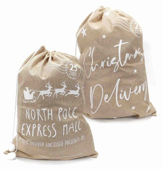 Plush Christmas Hessian Style Printed Sack