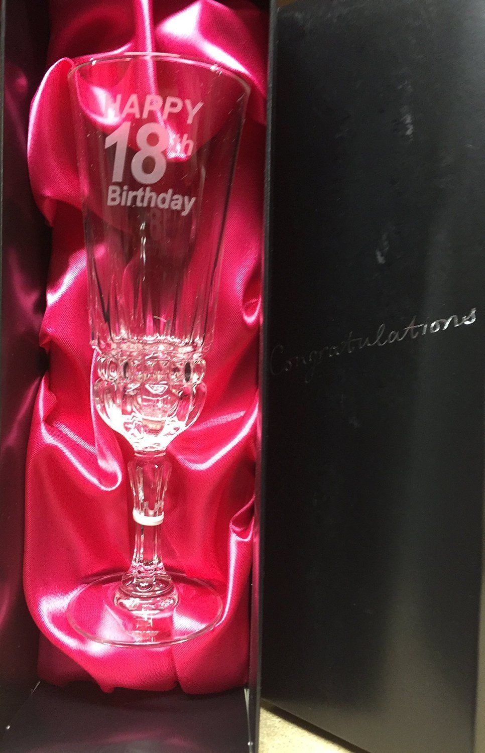 Cut Crystal Champagne Flute 18th Birthday in Red & Black Box