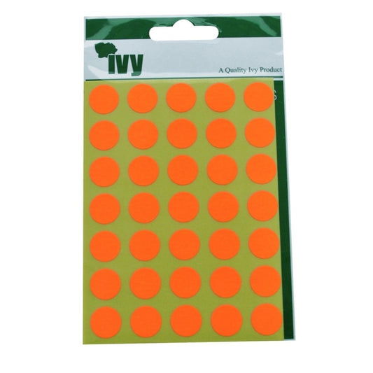 Pack of 140 Orange Fluorescent 13mm Round Sticky Dots