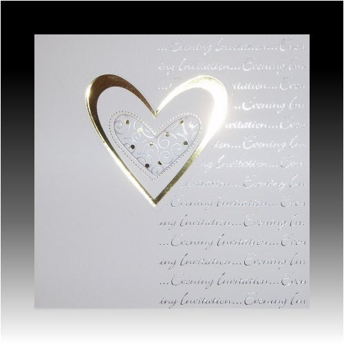 Pack of 5 Luxury White Wedding Evening Invitations with Gold Heart