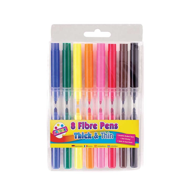 Pack of 8 Thick and Thin Fibre Colouring Pens