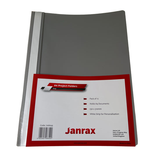 Pack of 12 Grey A4 Project Folders by Janrax