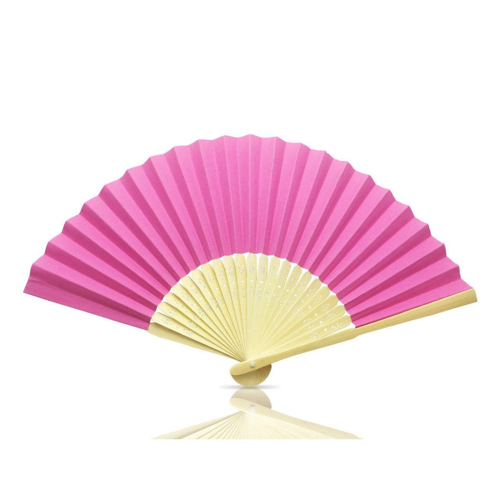 Hot Pink Paper Hand Held Bamboo and Wooden Fan