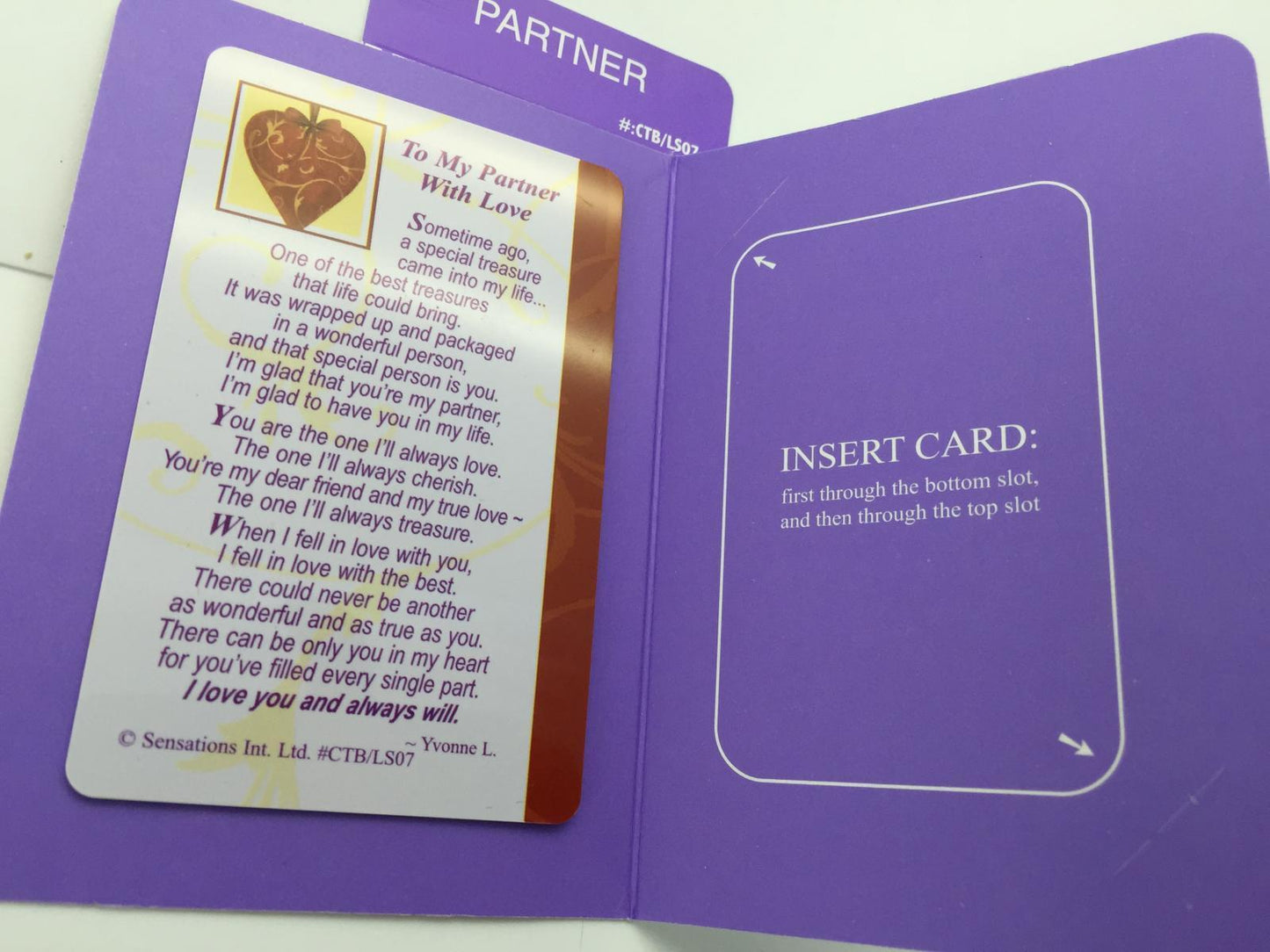 To My Partner With Love...Wallet Card (Sentimental Keepsake Wallet / Purse Card)