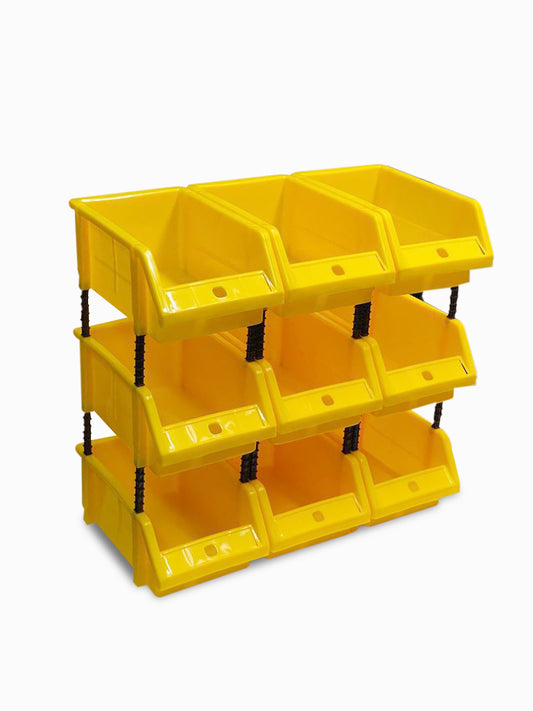 Stackable Yellow Storage Pick Bin with Riser Stands 245x158x108mm