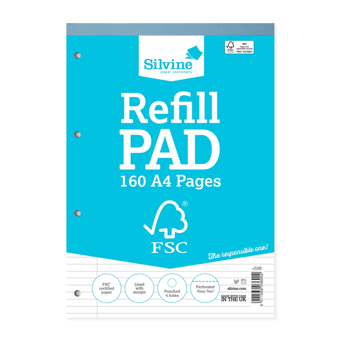 A4 FSC Certified Silvine Refill Pad 160 Pages