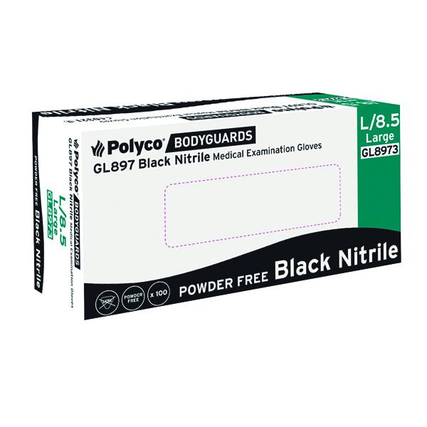 Box of 100 Speciality Black Nitrile Large Gloves Powder Free