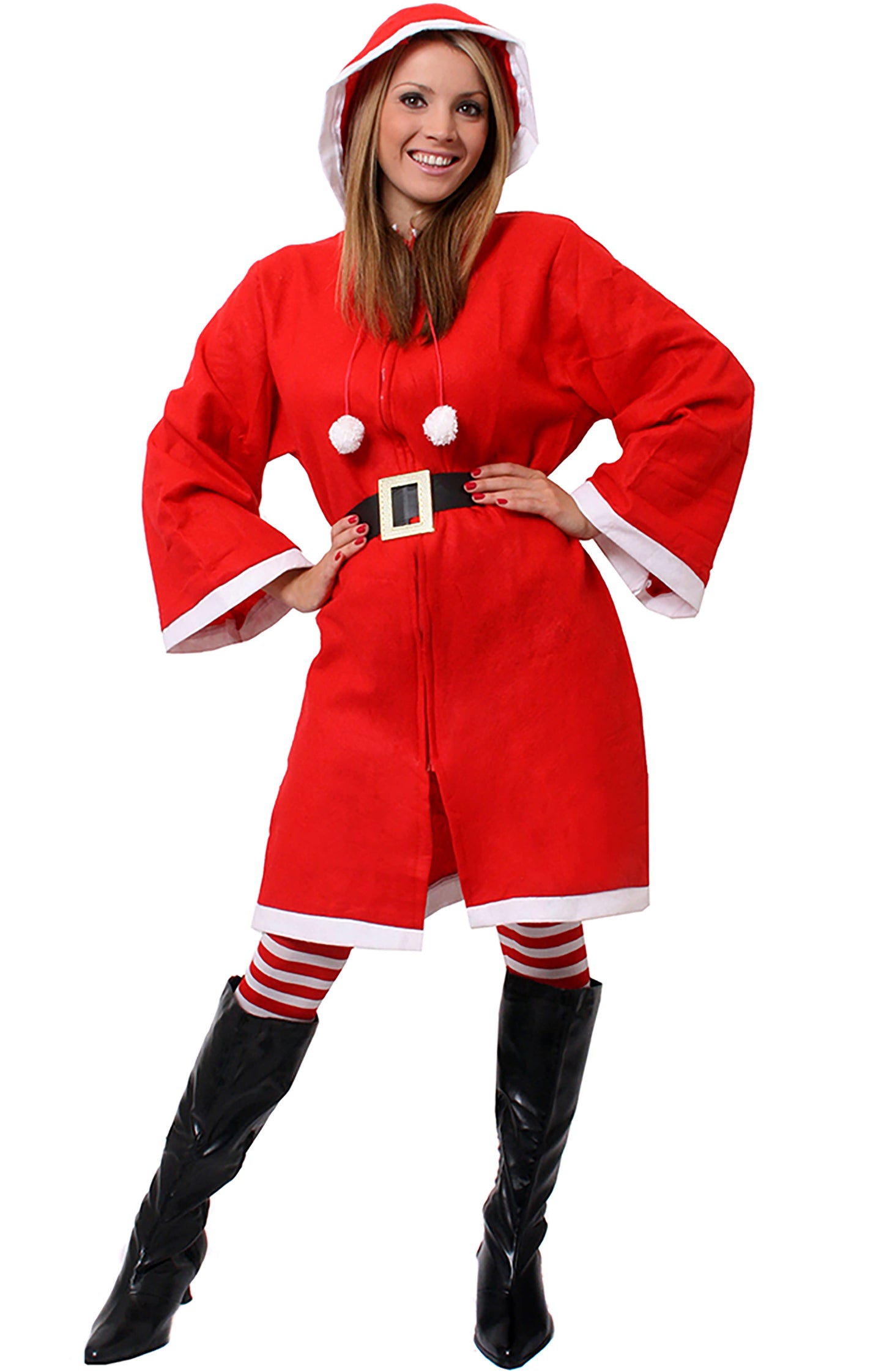 Female Christmas Hooded Santa Fancy Dress Costume