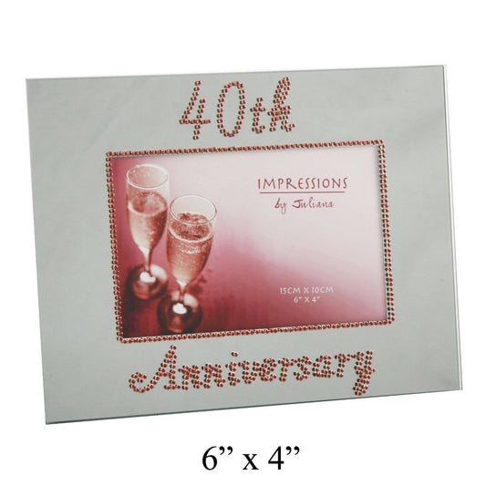 40th Anniversary Mirrored Glass Photo Frame Diamantes Surround