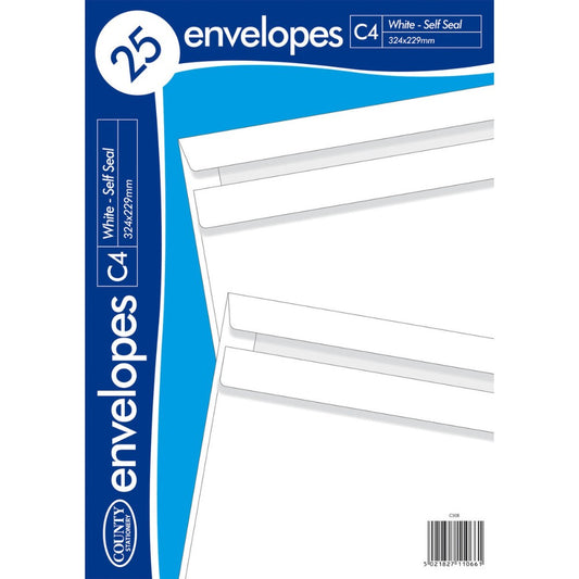 Pack of 25 C4 White Self Seal Envelopes