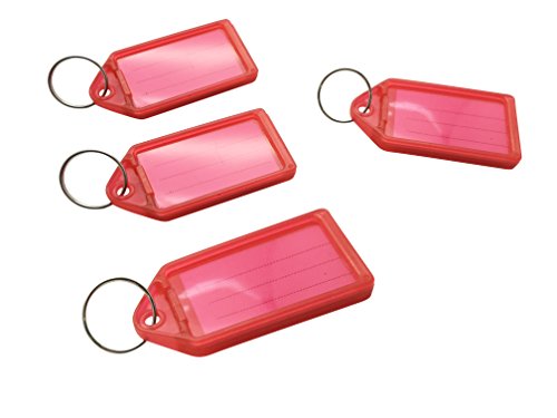 Pack of 50 Large Red Identity Tag Key Rings - Sliding Fob Keyrings Coloured