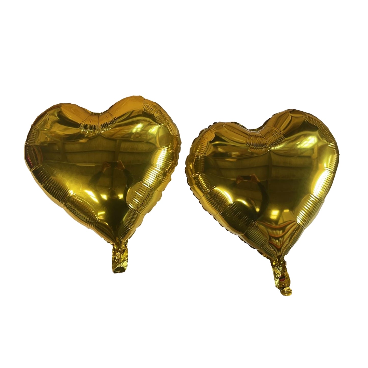 Two Golden Heart Foil Balloons With Ribbon and Straw for Inflating