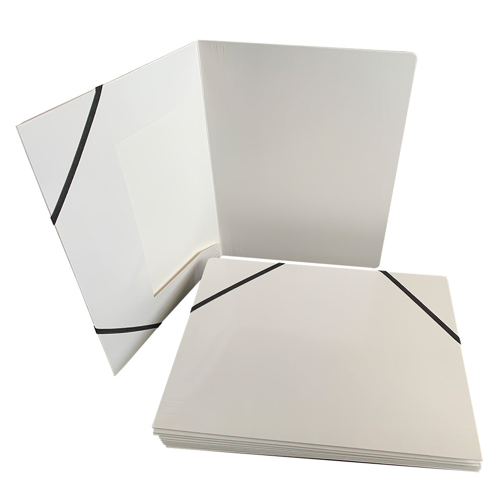 Janrax A4 White Laminated Card 3 Flap Folder with Elastic Closure