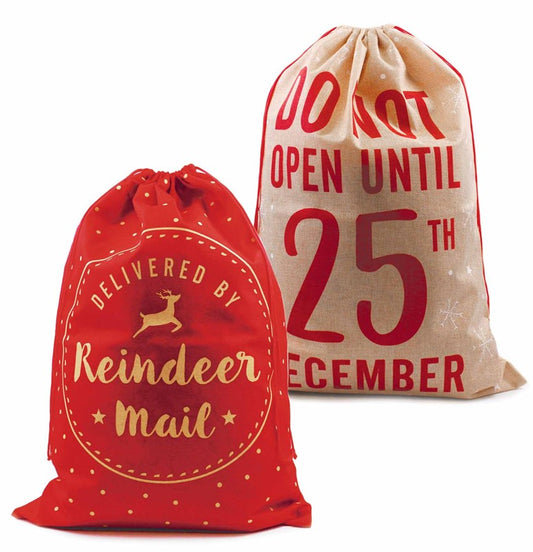 Plush Christmas Hessian Style Printed Sack