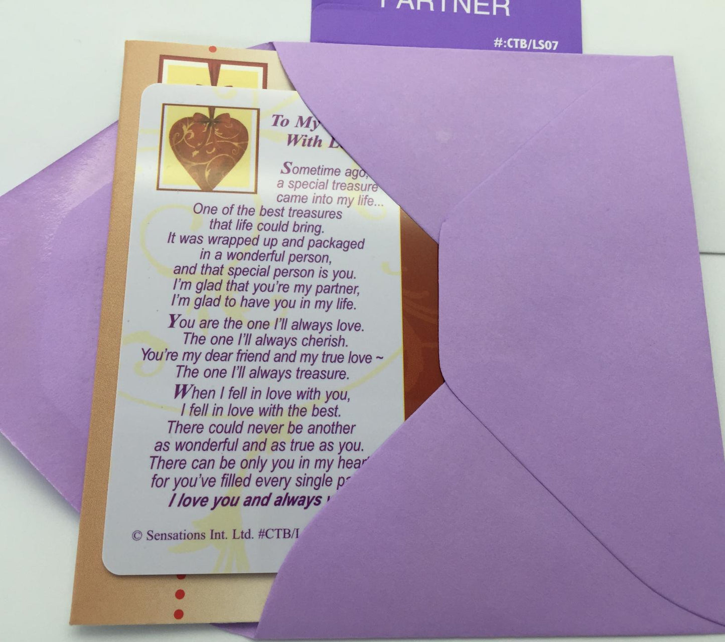 To My Partner With Love...Wallet Card (Sentimental Keepsake Wallet / Purse Card)