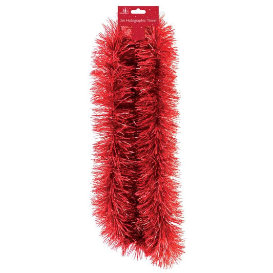 2m Red Christmas Holographic Luxury Tinsel