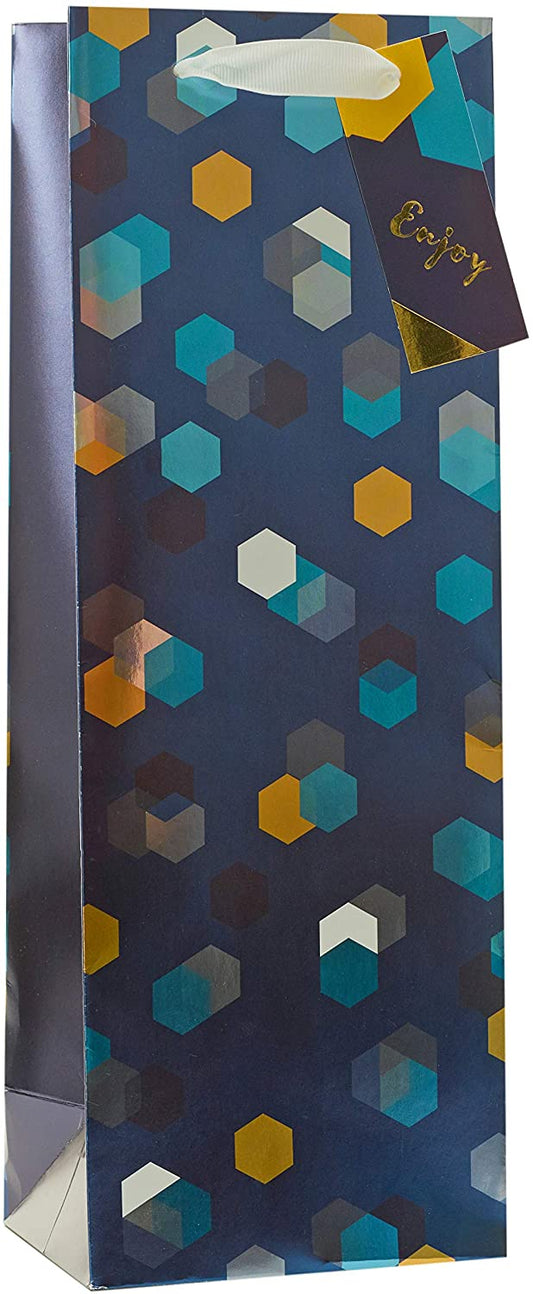 Blue Geometric Patterned Bottle Size Gift Bag