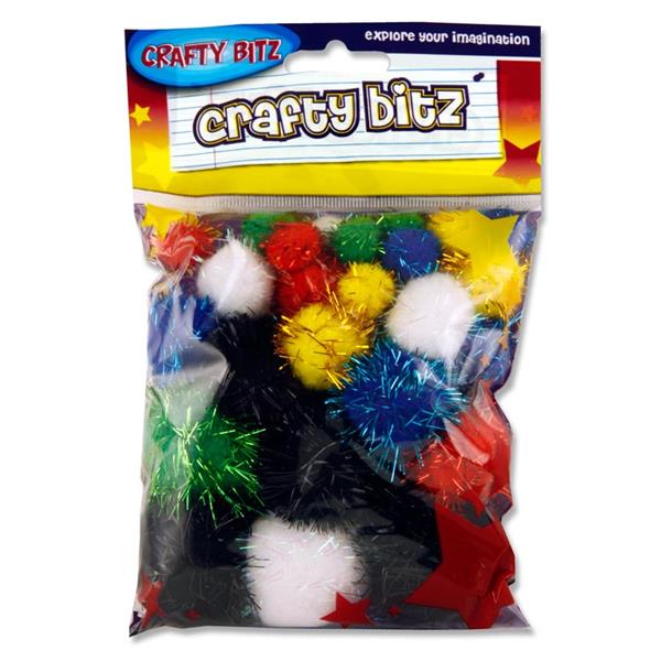 Pack of 30 Assorted Glitter Pom Poms by Crafty Bitz