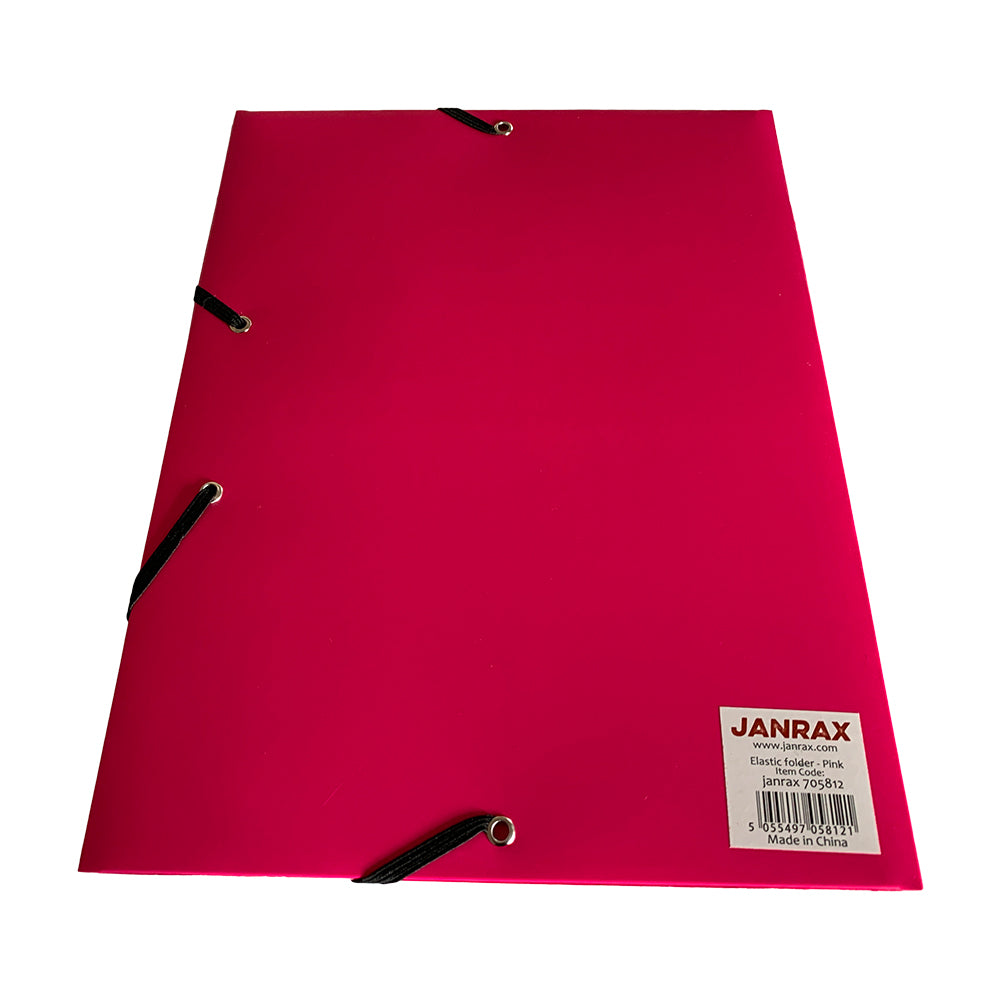 Janrax A4 Pink Laminated Card 3 Flap Folder with Elastic Closure