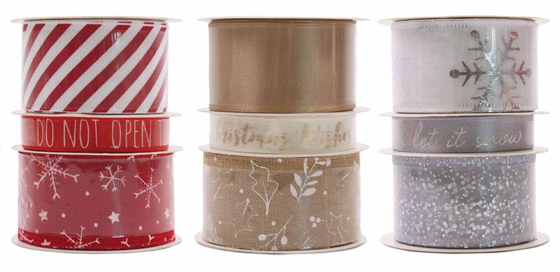 Pack of 3 Types Single Colour Luxury Christmas Ribbon Spools