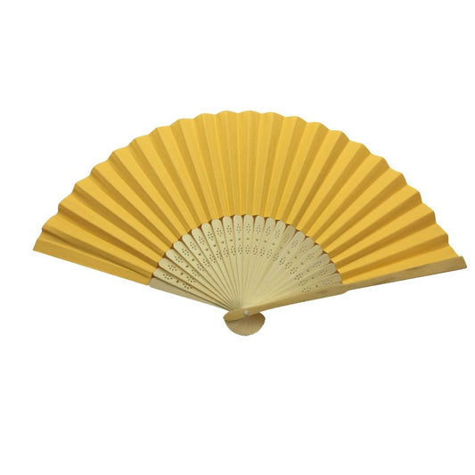 Orange Paper Hand Held Bamboo and Wooden Fan