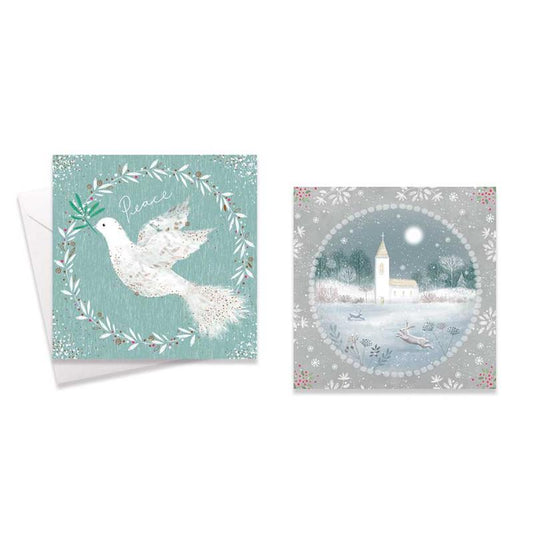 Pack of 10 Square Platform Christmas Cards With Envelopes - Peace Design