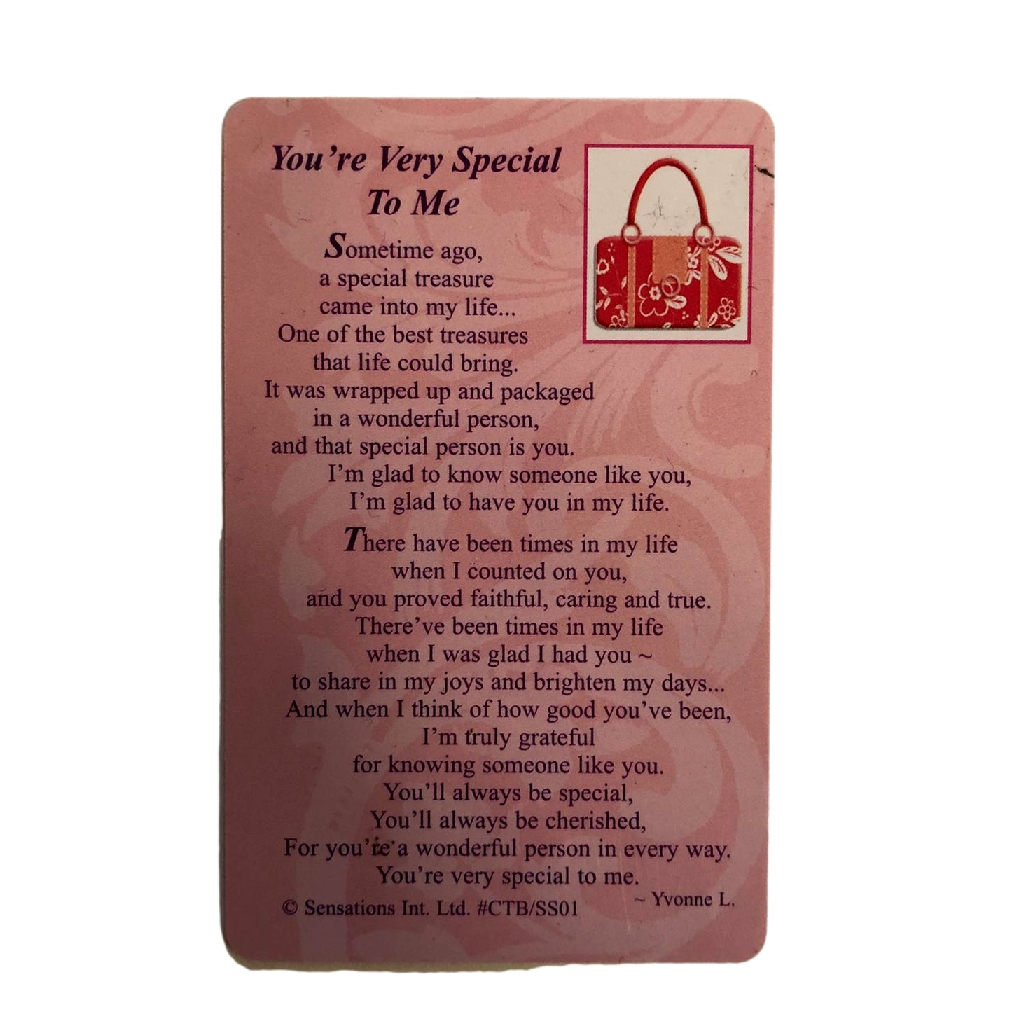 You`re Very Special To Me ....Wallet Card (Sentimental Keepsake Wallet / Purse Card)