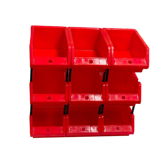 Stackable Red Storage Pick Bin with Riser Stands 245x158x108mm